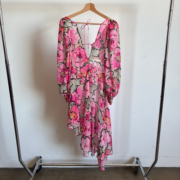 $260 NWOT For Love And Lemons “Tiana” Floral Asymmetrical Sheer Dress Sz Small - Picture 11 of 13